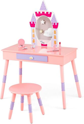 Costzon Kids Full Length Mirror, Princess Floor Free Standing Mirror w/Storage Shelf, 360 Degree Rotatable Oval Dressing Mirror w/Cute Crown Pattern for Little Girls Bedroom, Playroom, Pink in Saudi Arabia