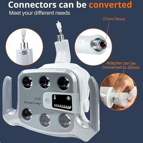 Mavdecll Dental Shadowless Light, Dental Oral Light Lamp with 6 LED Lens, 3 Axises Movement Flexible, 3500-5500K Adjustable, Ceiling Mounted, Fit 22/26mm Port in Kuwait