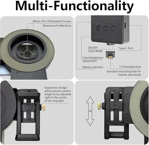 TsoLay Oral Cell Phone Camera Fill Light, Smartphone Dental Photography Light with 49mm Filter and 100mm Macro Lens, 3-Color Lighting & Color Temperature 2500K- 6000K, for Dentist in Saudi Arabia