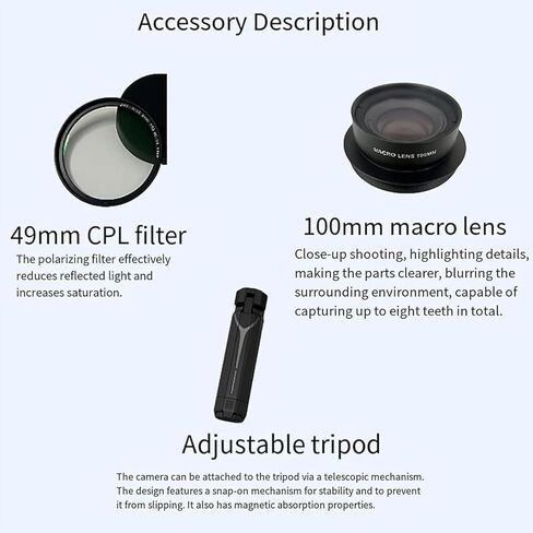 TsoLay Oral Cell Phone Camera Fill Light, Smartphone Dental Photography Light with 49mm Filter and 100mm Macro Lens, 3-Color Lighting & Color Temperature 2500K- 6000K, for Dentist in Saudi Arabia