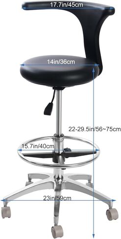MINTOOTHPRO Adjustable Ergonomic Dental Stool with Back Support, Rolling Dentist Chair for Hygienists, Assistants, Black in Saudi Arabia