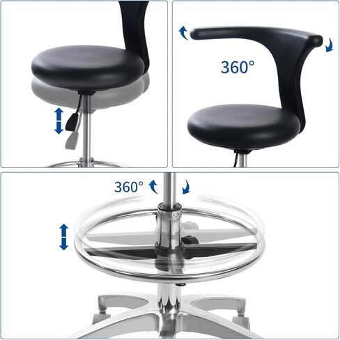 MINTOOTHPRO Adjustable Ergonomic Dental Stool with Back Support, Rolling Dentist Chair for Hygienists, Assistants, Black in Saudi Arabia