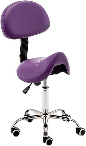 مقعد سرج أرجواني قابل للتعديل مع مسند ظهر - كرسي دوار متدحرج لطب الأسنان والصالون والعيادة واستخدام المختبر - تصميم مريح للراحة والتنقل in Kuwait