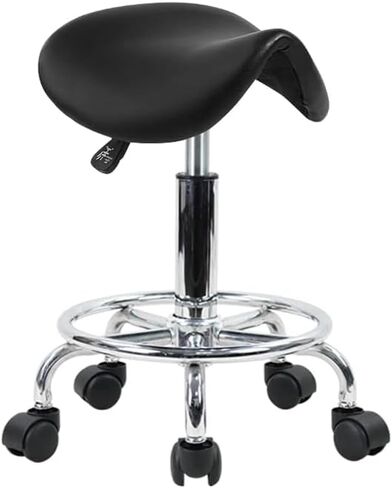 Adjustable Rolling Saddle Stool Chair with Wheels - PU Leather Armless Swivel Bar Stool for Lab, Clinic, Dentist, Medical, Massage, Salon - Height 48/62cm in Saudi Arabia