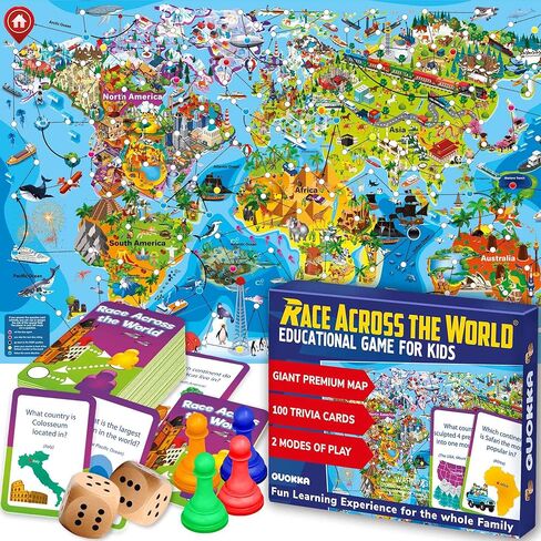 لعبة جغرافيا خريطة Quokka World Map للأطفال الذين تتراوح أعمارهم بين 8 و 12 عامًا والعائلات-تعلم العواصم والأعلام والحقائق ومواقع الخريطة مع 195 بطاقة ريفية ، رقائق ، لوحات وعملة معدنية-لعبة تعليمية ممتعة in Kuwait