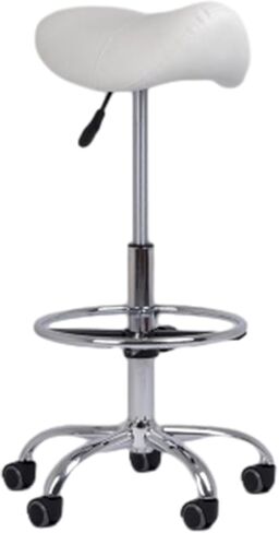 Ergonomic White Medical Saddle Chair on Wheels, 66-87 cm Rolling Swivel Stool for Beauty, Tattoo, Lash & Dentist Studios - Comfortable Saddle Seat for Professionals in Saudi Arabia