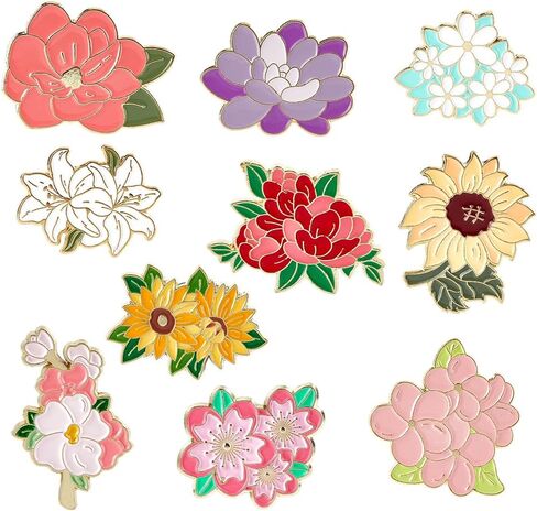 Sunnyclue 20pcs 10 أنماط زهرة دبابيس مينا الزهور بروش دبوس الجزء الأكبر من سبيكة المعادن كاريكاتير الزهور زهور عباد الشمس الزهور سلكيد صدر السترة لصرة صدرية لصحيفة ديي شارات ملابس ملابس الملابس الإكسسوارات الديكور in Kuwait
