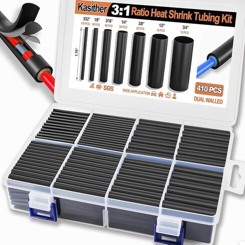 410 Pcs Heat Shrink Tubing Kit for Wires - 3:1 Marine Grade Heat Shrink Wire Connectors with Dual Walled Adhesive Liner, 3/32 1/8 3/16 1/4 3/8 1/2 3/4'' Industrial Heat-Shrink Tubing (Black) in Saudi Arabia