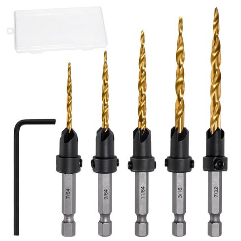 SPEEDWOX 5Pcs Countersink Drill Bit Set for Wood Drill Bits for Holes Tapered Drill Bits Counter Sinker Drill Bit Set with Allen Wrench Pilot Screw Hole Set #5#6#8#10#12 Screws 82-Degree Chamfer in Saudi Arabia