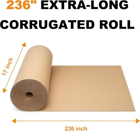 Corrugated Cardboard Roll, 17" x 236" Single Face Kraft Cushion Wrap, Longer & Thicker Cardboard Sheets Paper for Shipping, Packing, Box Filler, Furniture Protection, DIY Crafts & Gift Packaging in Saudi Arabia