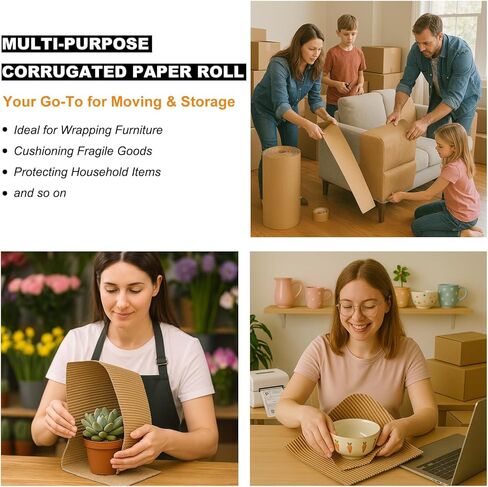 Corrugated Cardboard Roll, 17" x 236" Single Face Kraft Cushion Wrap, Longer & Thicker Cardboard Sheets Paper for Shipping, Packing, Box Filler, Furniture Protection, DIY Crafts & Gift Packaging in Saudi Arabia