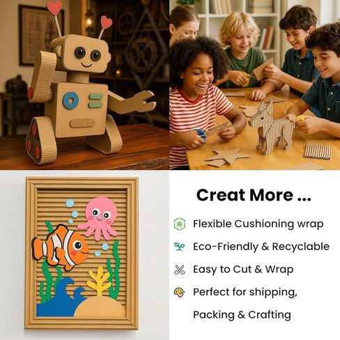 Corrugated Cardboard Roll, 17" x 236" Single Face Kraft Cushion Wrap, Longer & Thicker Cardboard Sheets Paper for Shipping, Packing, Box Filler, Furniture Protection, DIY Crafts & Gift Packaging in Saudi Arabia