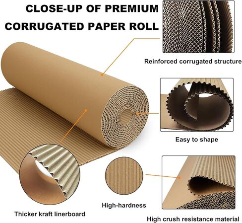 Corrugated Cardboard Roll, 17" x 236" Single Face Kraft Cushion Wrap, Longer & Thicker Cardboard Sheets Paper for Shipping, Packing, Box Filler, Furniture Protection, DIY Crafts & Gift Packaging in Saudi Arabia