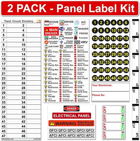 Ultimate 48 Circuits Breaker Breaker Directory Kit مع الرموز الملونة وعلامات الألواح لجميع اللوحة الكهربائية اللاصقة القوية المتينة الطويلة التي تدوم فينيل مقاوم للماء in Kuwait