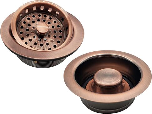 Westbrass A2165-11 4-1/4" OD Post Style Large Kitchen Basket Strainer with Waste Disposal Flange and Stopper Drain Set, Antique Copper in Saudi Arabia
