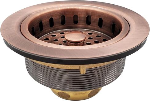 Westbrass A2165-11 4-1/4" OD Post Style Large Kitchen Basket Strainer with Waste Disposal Flange and Stopper Drain Set, Antique Copper in Saudi Arabia