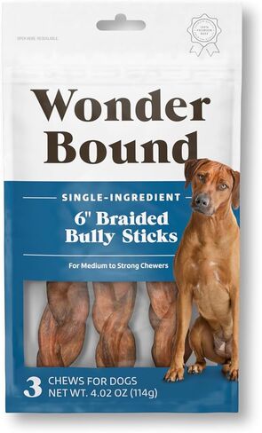 Amazon Brand - Wonder Bound Bully Sticks Dog Treats, All-Natural, Highly Digestible, Long Lasting Dog Beef Treats, 12 inch, (12 Count) in Kuwait