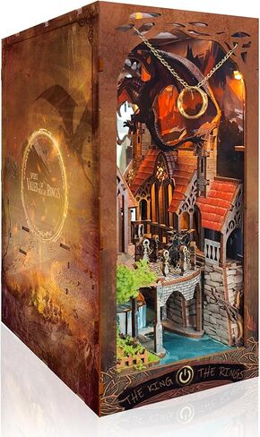 Strucwood Book Nook Kit with LED Light - 3D Wooden Passles Book Nook for Book Shelf Decor - Diy Dollhouse Kit - Book Nook Decor with Dust Cover - Magic Book Nook - The Lord the Ring SQ -05 in Kuwait