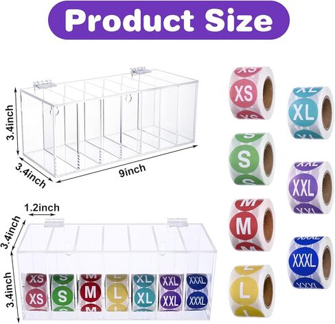 4000 Pcs Clothing Size Stickers Labels Holder Organizer and Wall Mount Acrylic Sticker Roll Holder Dispenser, 7 Sizes XS to 2XL, Round Stickers for Clothing Retail in Saudi Arabia