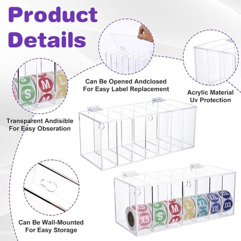 4000 Pcs Clothing Size Stickers Labels Holder Organizer and Wall Mount Acrylic Sticker Roll Holder Dispenser, 7 Sizes XS to 2XL, Round Stickers for Clothing Retail in Saudi Arabia