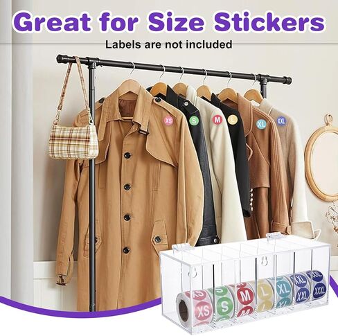 4000 Pcs Clothing Size Stickers Labels Holder Organizer and Wall Mount Acrylic Sticker Roll Holder Dispenser, 7 Sizes XS to 2XL, Round Stickers for Clothing Retail in Saudi Arabia