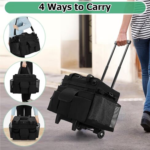 LoDrid Rolling Cleaning Caddy with Lid, Cleaning Supplies Organizer with Detachable Trolley, Cleaning Caddy Cart on Wheels with Handle and Shoulder Strap for Housekeepers, Black, Bag Only in Saudi Arabia