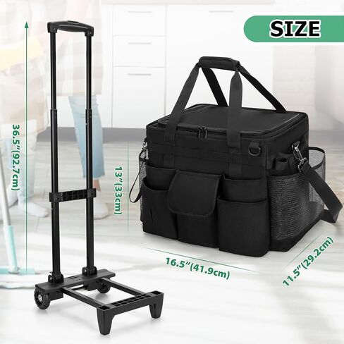 LoDrid Rolling Cleaning Caddy with Lid, Cleaning Supplies Organizer with Detachable Trolley, Cleaning Caddy Cart on Wheels with Handle and Shoulder Strap for Housekeepers, Black, Bag Only in Saudi Arabia