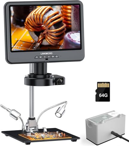 4K 30FPS HDMI 10.1'' Digital Microscope with Screen for Electronics Repair, LM208S-A 4K Soldering Microscope Camera 1500X with Flex Arm Stand, Full View Coins, 3840P Video Audio Record, 64GB in Kuwait