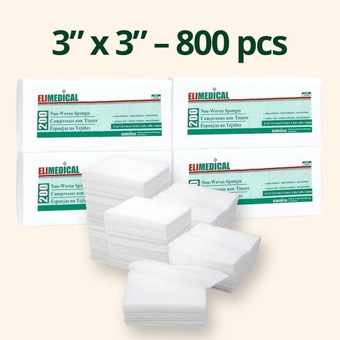 Elimedical Non-Woven Gauze Sponges 3x3, Non-Sterile, 4-ply 800pcs/box (4 Packs of 200/pkg) (3 inch X 3 inch) in Saudi Arabia