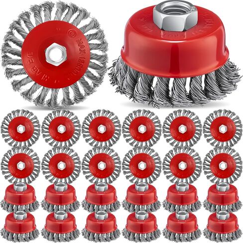 24 Pcs Wire Wheel Brush Cup Brush with 5/8"-11 Threaded Arbor for 4 1/2 Angle Grinder Twisted Knotted Grinder Brush Abrasive Wire Brushes for Heavy Cleaning Rust Removal in Saudi Arabia