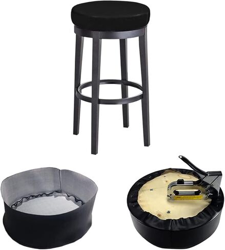Bar Stool Replacement Cover Round DIY Staple On Heavy Duty Commercial Vinyl Restaurant Kitchen Office Exam Chair (14 inch Diameter, Black) in Saudi Arabia