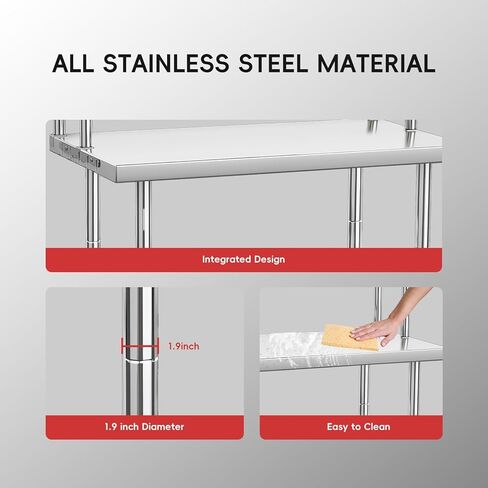 Commercial Stainless Steel Prep Table with Adjustable Shelves and Side Hooks, 36" X 24" Heavy Duty Workstation for Restaurant, Kitchen, or Workshop in Saudi Arabia