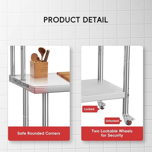 Commercial Stainless Steel Prep Table with Adjustable Shelves and Side Hooks, 36" X 24" Heavy Duty Workstation for Restaurant, Kitchen, or Workshop in Saudi Arabia
