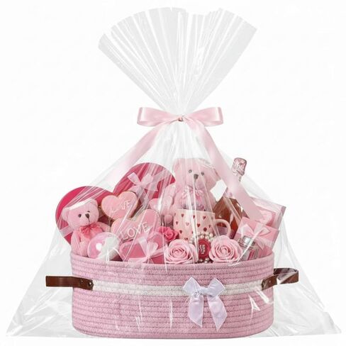 Father's Day Basket with Cellophane Wrap Set with Handles Ribbons Gift Baskets Empty Large Storage 14"x 10"x 5. 5" Empty Decorative Chest Box for Presents Wedding Baby Shower(Gray) in Saudi Arabia