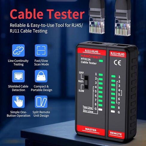 Network Ethernet Cable Tester for LAN RJ45 RJ11 CAT5 CAT5E CAT6 CAT6A CAT7, Ethernet Wire Tester Tool UTP/STP Continuity Test for Telephone Line Finder Home Repair (HT812A) in Saudi Arabia