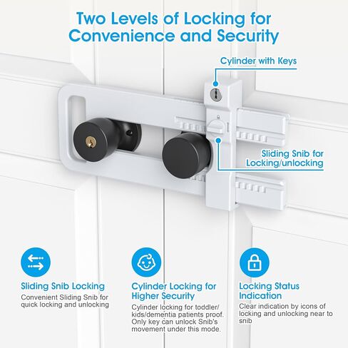 AST Double Door Lockout Device, French Door Reinforcement Lock with 3 Keys, Lockout to Double Door Knobset and Handleset, Childproof Door Lock, Premium Version (Matte White with Keyed Differ) in Saudi Arabia