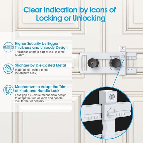 AST Double Door Lockout Device, French Door Reinforcement Lock with 3 Keys, Lockout to Double Door Knobset and Handleset, Childproof Door Lock, Premium Version (Matte White with Keyed Differ) in Saudi Arabia