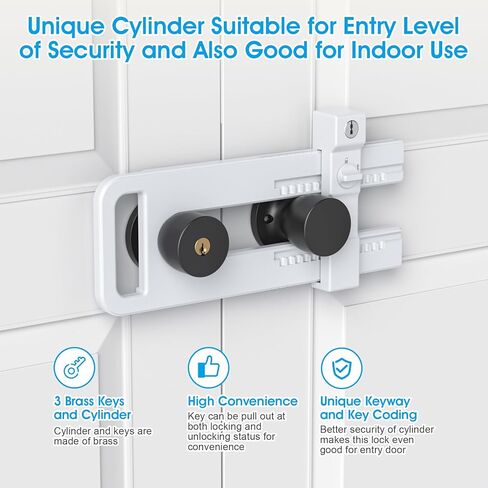 AST Double Door Lockout Device, French Door Reinforcement Lock with 3 Keys, Lockout to Double Door Knobset and Handleset, Childproof Door Lock, Premium Version (Matte White with Keyed Differ) in Saudi Arabia
