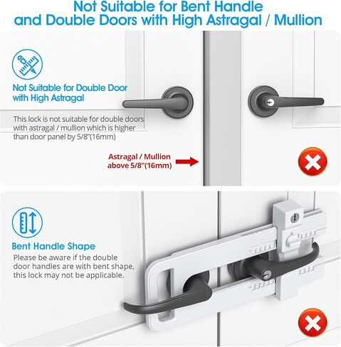 AST Double Door Lockout Device, French Door Reinforcement Lock with 3 Keys, Lockout to Double Door Knobset and Handleset, Childproof Door Lock, Premium Version (Matte White with Keyed Differ) in Saudi Arabia