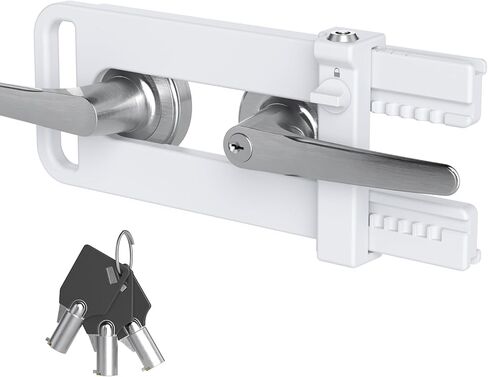 AST Double Door Security Lock, Keyed French Door Lockout Device, Reinforcement Lock for Knobs and Handle, Prevent Kick Ins, Childproof, Kids Proof Barricade (Matte White with Snib and Cylinder) in Saudi Arabia