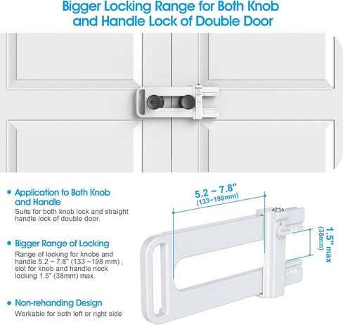 AST Double Door Security Lock, Keyed French Door Lockout Device, Reinforcement Lock for Knobs and Handle, Prevent Kick Ins, Childproof, Kids Proof Barricade (Matte White with Snib and Cylinder) in Saudi Arabia