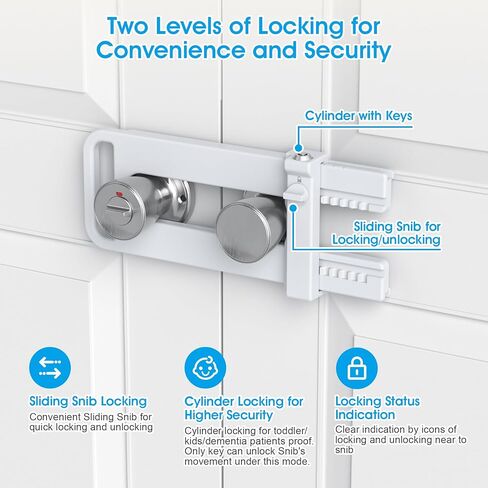 AST Double Door Security Lock, Keyed French Door Lockout Device, Reinforcement Lock for Knobs and Handle, Prevent Kick Ins, Childproof, Kids Proof Barricade (Matte White with Snib and Cylinder) in Saudi Arabia