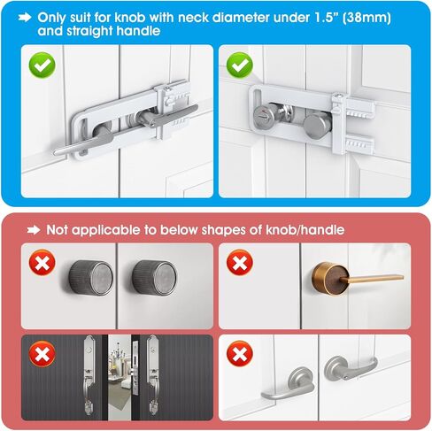 AST Double Door Security Lock, Keyed French Door Lockout Device, Reinforcement Lock for Knobs and Handle, Prevent Kick Ins, Childproof, Kids Proof Barricade (Matte White with Snib and Cylinder) in Saudi Arabia