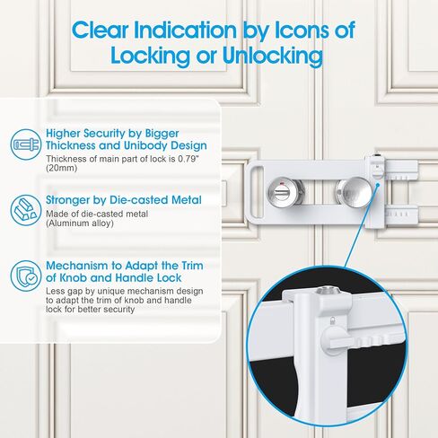 AST Double Door Security Lock, Keyed French Door Lockout Device, Reinforcement Lock for Knobs and Handle, Prevent Kick Ins, Childproof, Kids Proof Barricade (Matte White with Snib and Cylinder) in Saudi Arabia