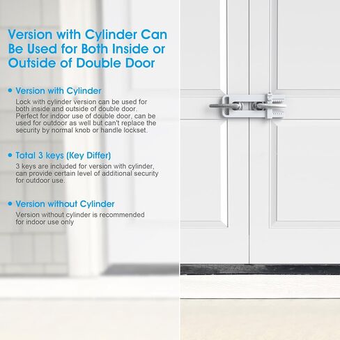 AST Double Door Security Lock, Keyed French Door Lockout Device, Reinforcement Lock for Knobs and Handle, Prevent Kick Ins, Childproof, Kids Proof Barricade (Matte White with Snib and Cylinder) in Saudi Arabia