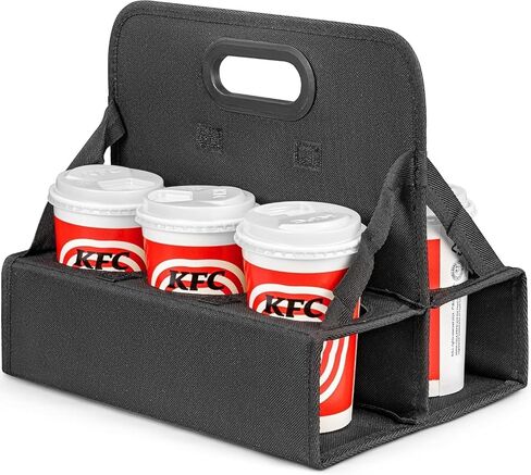 Portable Drink Carrier with Handle, 6 Cup Reusable Drink Carrier for Delivery,Foldable Cup Coffee Carrier, Cocktails, Wine, Safely Secures Hot and Cold Beverages - for Delivery and Take Out in Saudi Arabia
