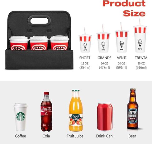 Portable Drink Carrier with Handle, 6 Cup Reusable Drink Carrier for Delivery,Foldable Cup Coffee Carrier, Cocktails, Wine, Safely Secures Hot and Cold Beverages - for Delivery and Take Out in Saudi Arabia