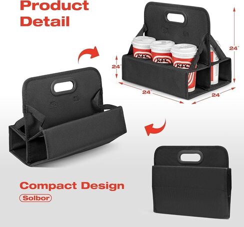Portable Drink Carrier with Handle, 6 Cup Reusable Drink Carrier for Delivery,Foldable Cup Coffee Carrier, Cocktails, Wine, Safely Secures Hot and Cold Beverages - for Delivery and Take Out in Saudi Arabia