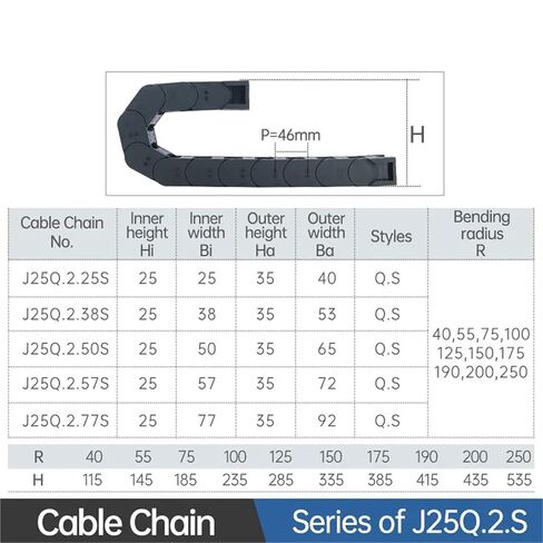 جسر E-Chain J25Q.2.S قابل للفتح على كلا الجانبين ويبلغ نصف قطر انحناء الكابل 45,55 و75,100 (125 مم، 25 × 25 مم-FJT) in Kuwait
