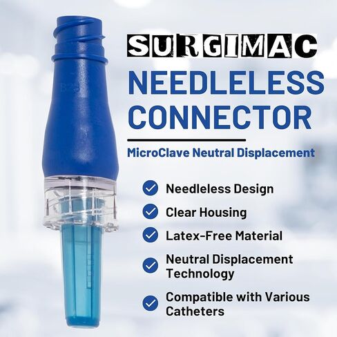 موصل SurgiMac بدون إبرة MicroClave إزاحة محايدة غطاء شفاف Microclave IV موصل متوافق مع اللوازم الطبية الطرفية والشريانية والوريدية المركزية (10) in Kuwait
